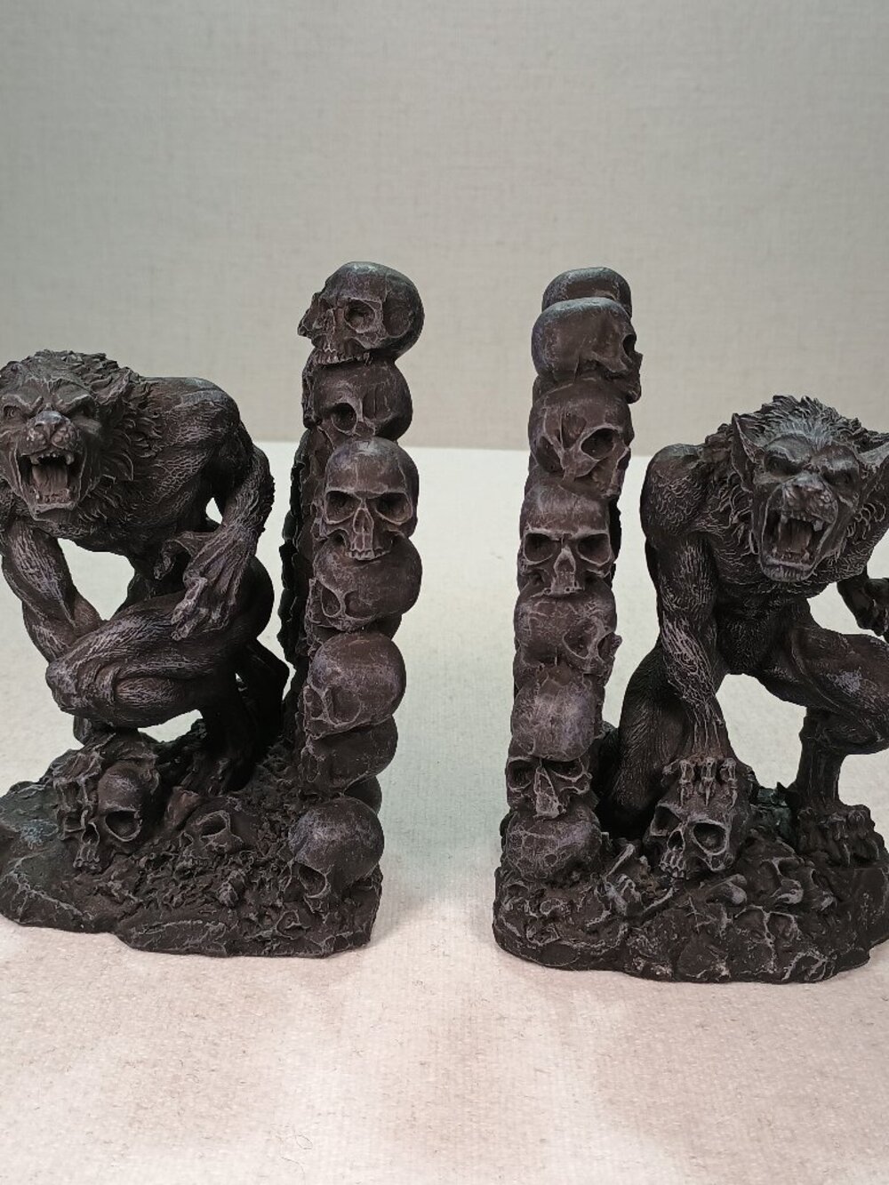 Gothic Werewolf Bookends Pair, Dark Fantasy Horror Décor